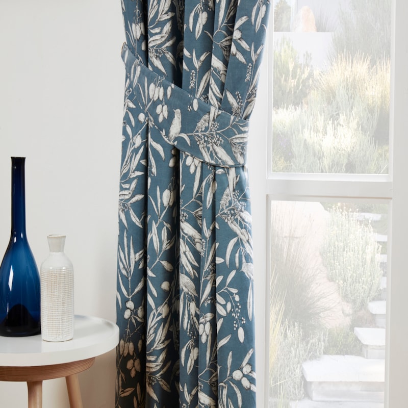 Aviary Bluebell Pencil Pleat Ready Made Curtains Aviary Bluebell Pencil Pleat Ready Made Curtains