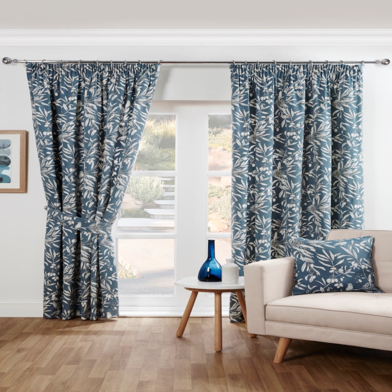Aviary Bluebell Pencil Pleat Ready Made Curtains Aviary Bluebell Pencil Pleat Ready Made Curtains