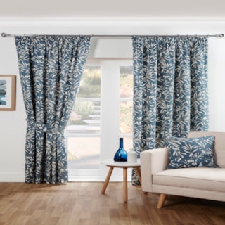 Aviary Bluebell Pencil Pleat Ready Made Curtains
