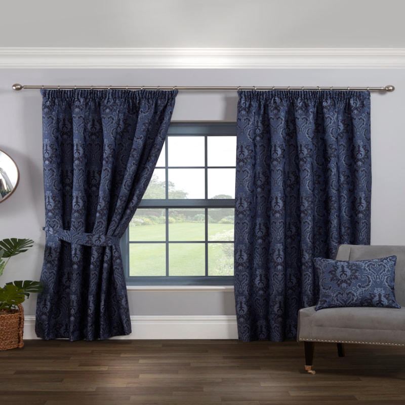 Tegola Navy Ready Made Pencil Pleat Curtain Tegola Navy Ready Made Pencil Pleat Curtain