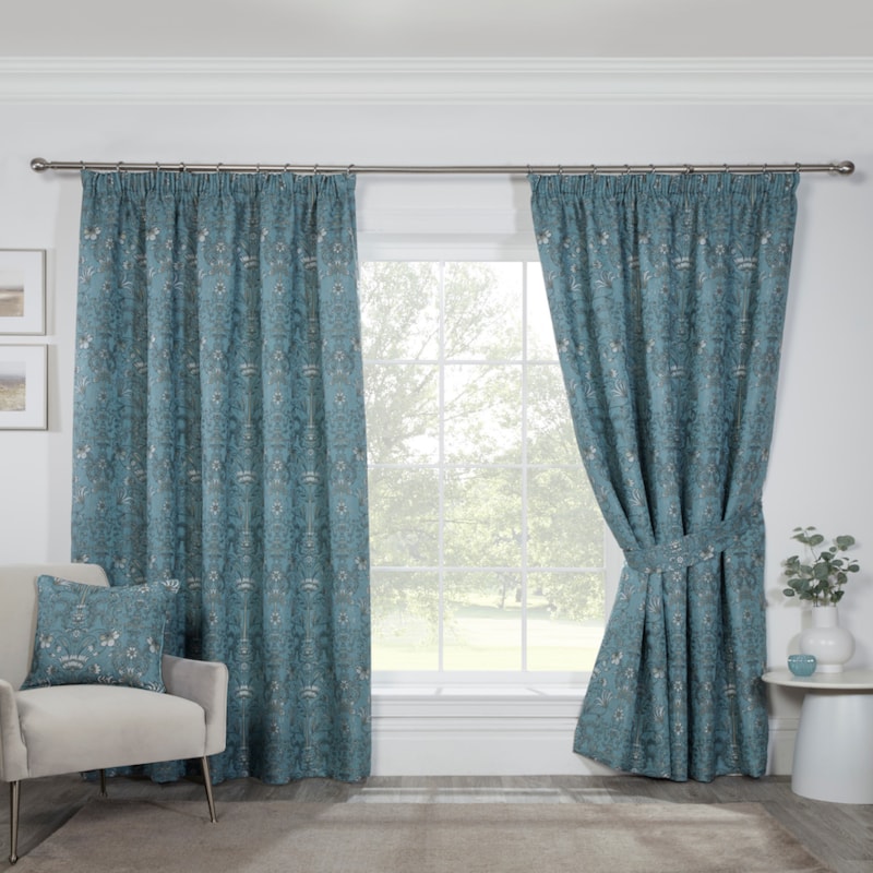Kyoto Blue Ready Made Pencil Pleat Curtain Kyoto Blue Ready Made Pencil Pleat Curtain