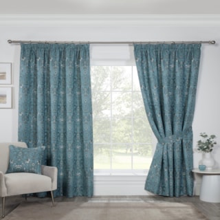 Kyoto Blue Ready Made Pencil Pleat Curtain