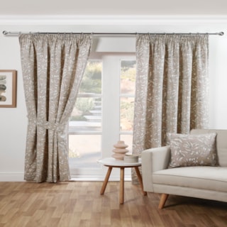 Aviary Parchment Pencil Pleat Ready Made Curtains